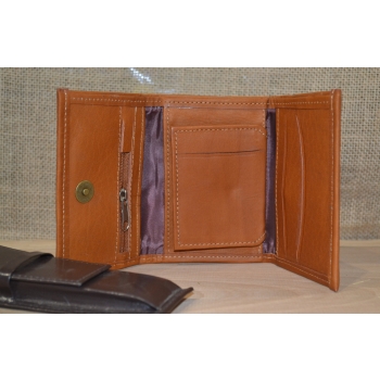 Portfel skórzany brązowy męski  z andyjskim etnicznym haftem.